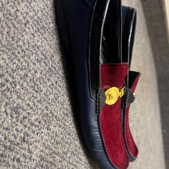 Versace Men's Luxurious Borduex and Blue Slip-Ons